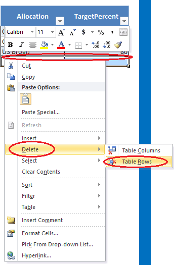 Delete table row