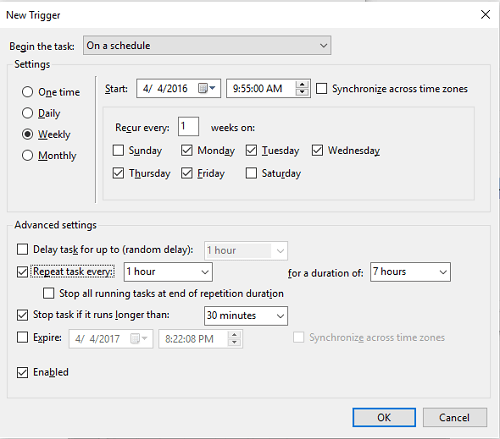 Intraday trigger settings